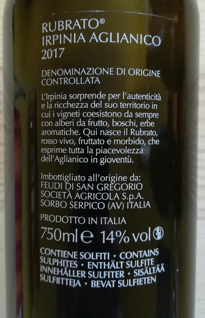 Feudi di San Gregorio Aglianico Rubrato 2017